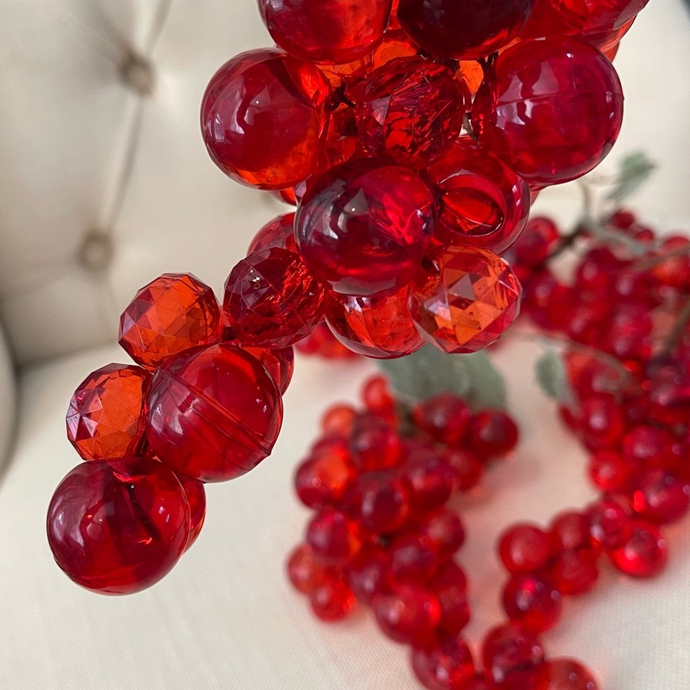 Vintage MCM Ruby Red Lucite/Acrylic Grapes Set of 2